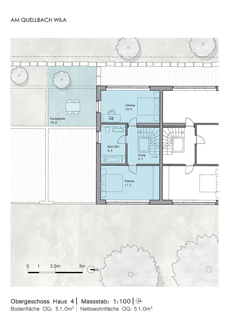 Obergeschoss-Grundriss mit Dachgarten