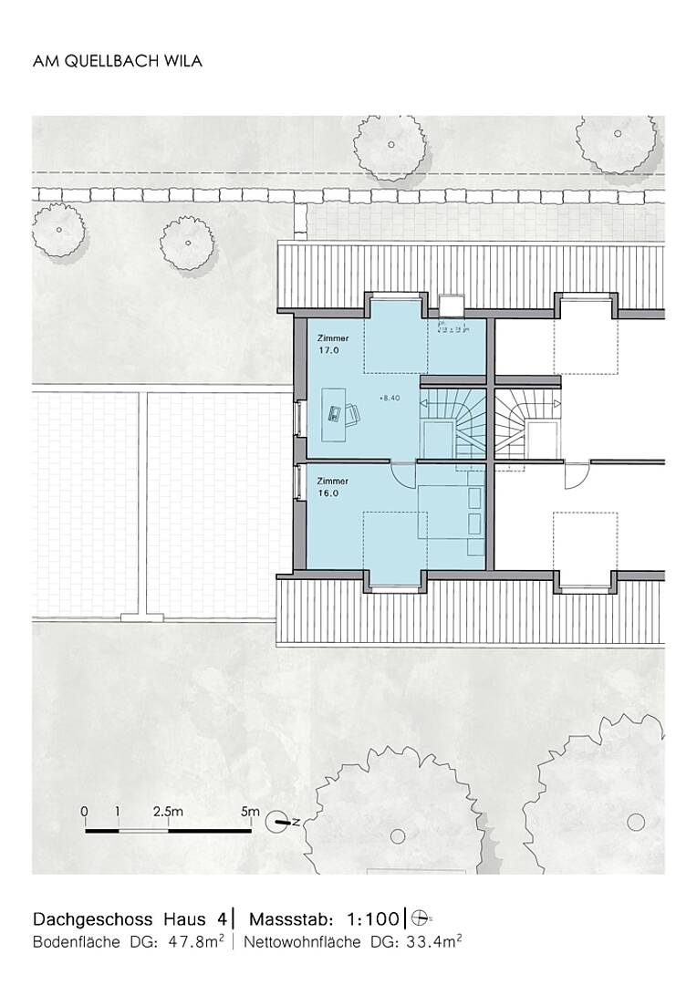 Dachgeschoss-Grundriss mit zwei Zimmern