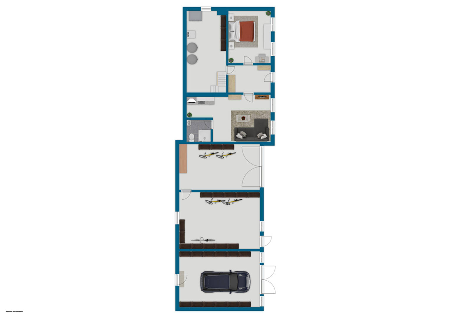 Grundriss mit Garage und Wohnbereichen