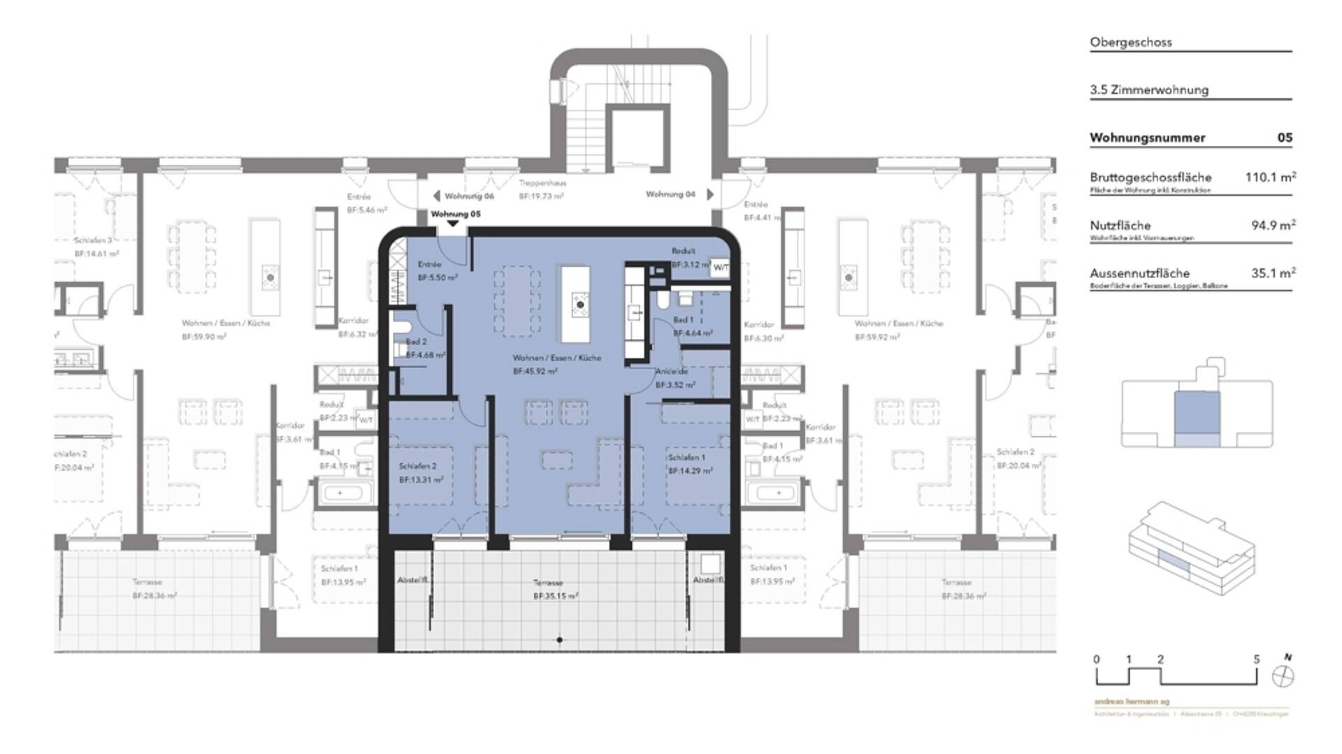 Wohnungsgrundriss im Obergeschoss