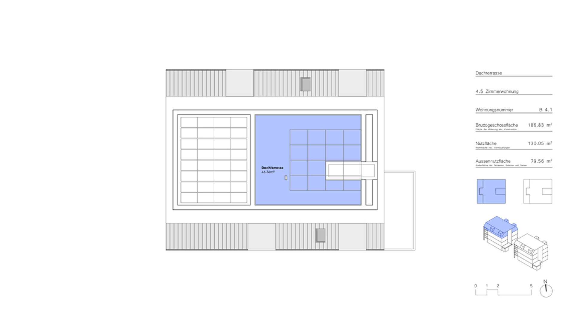Dachgeschoss-Grundriss mit Dachterrasse