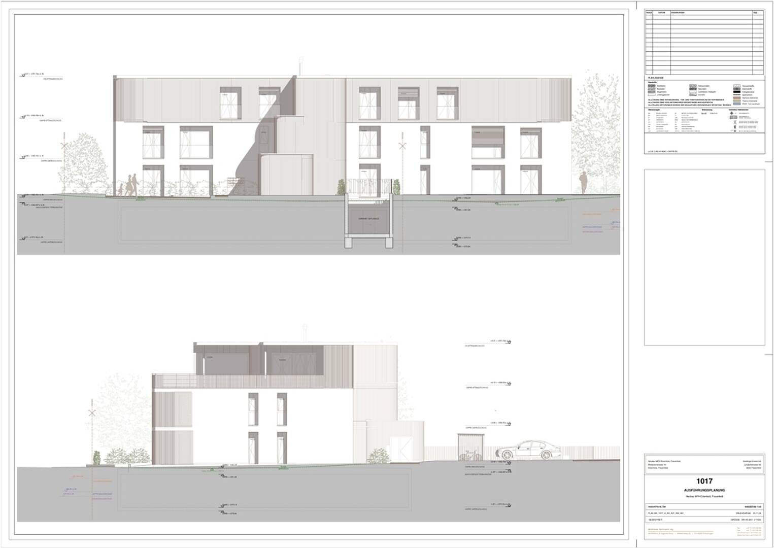 Architekturzeichnung eines modernen Gebäudes