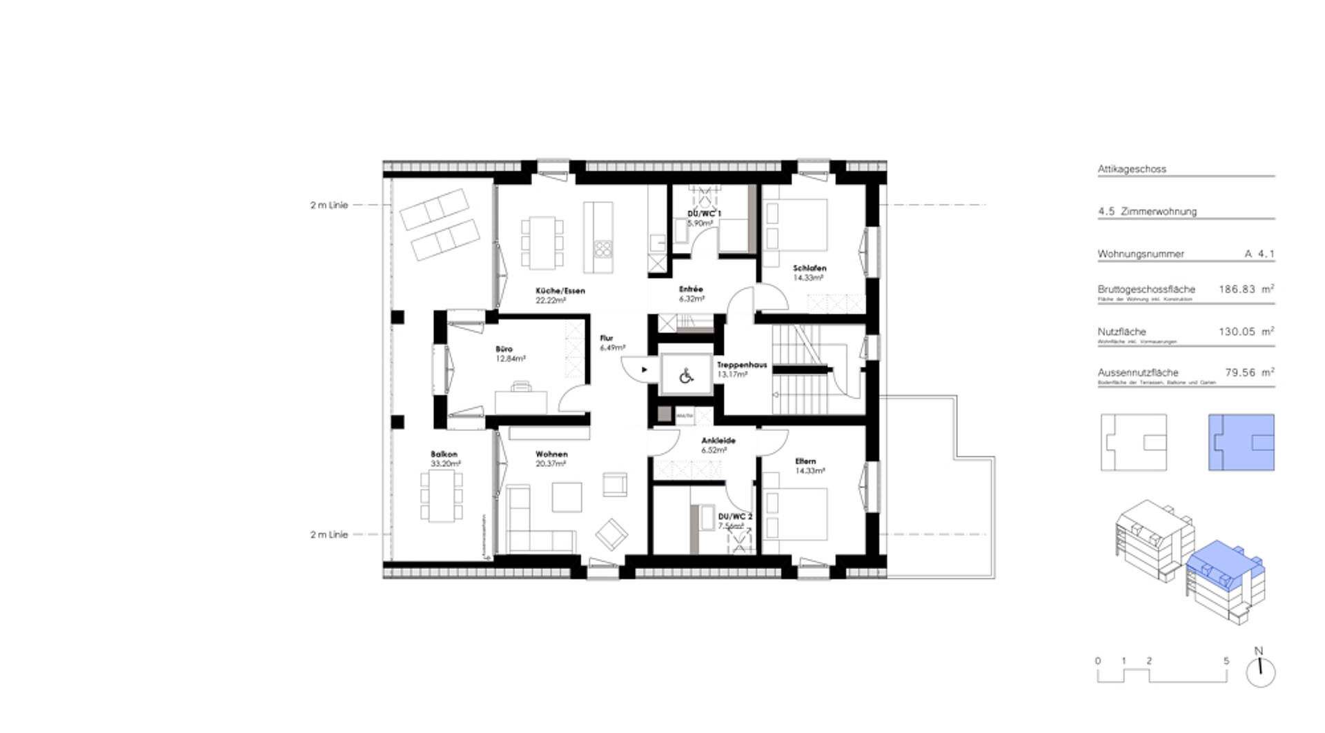Grundriss einer Dachgeschosswohnung