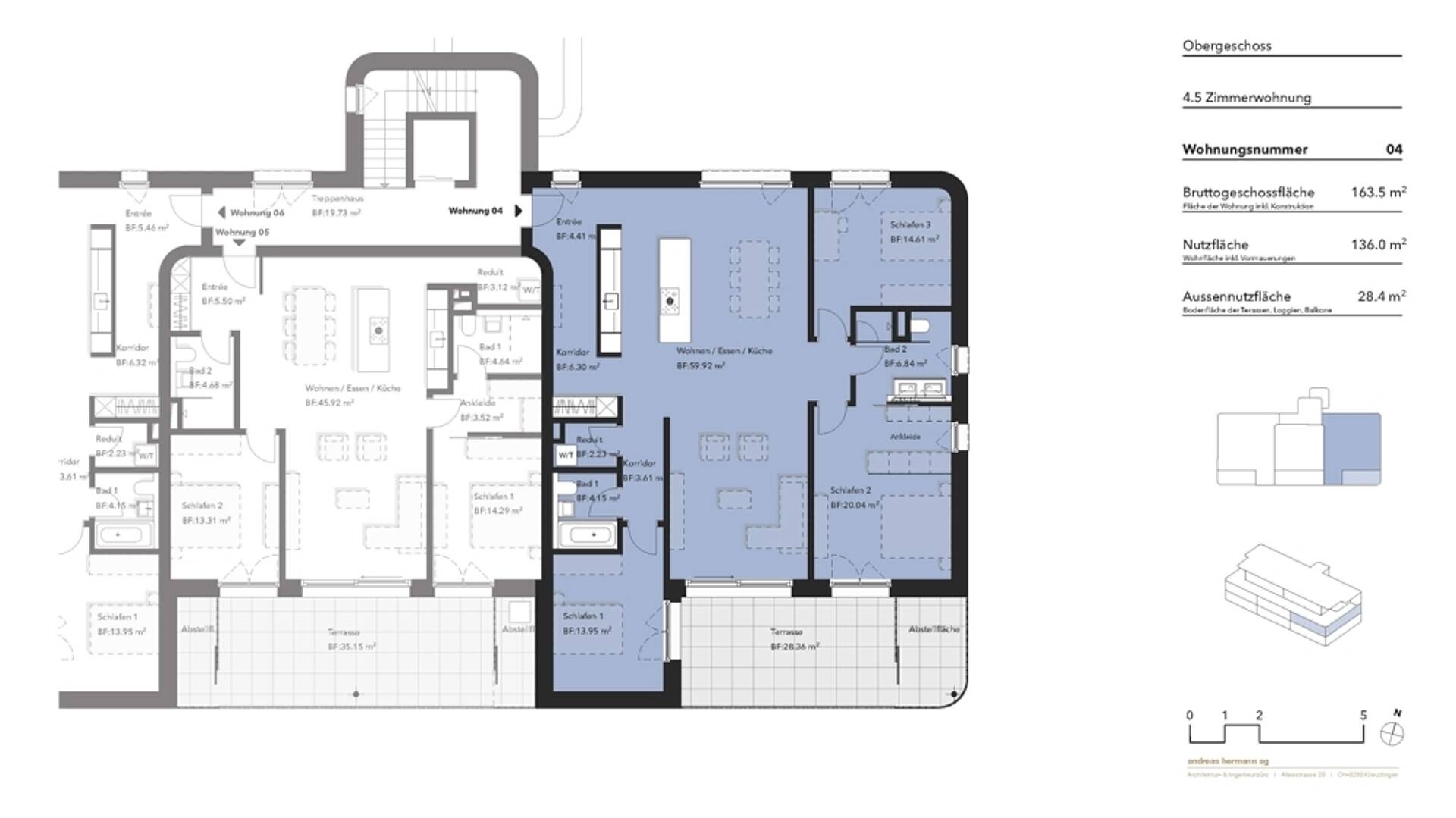 Wohnungsgrundriss im Obergeschoss