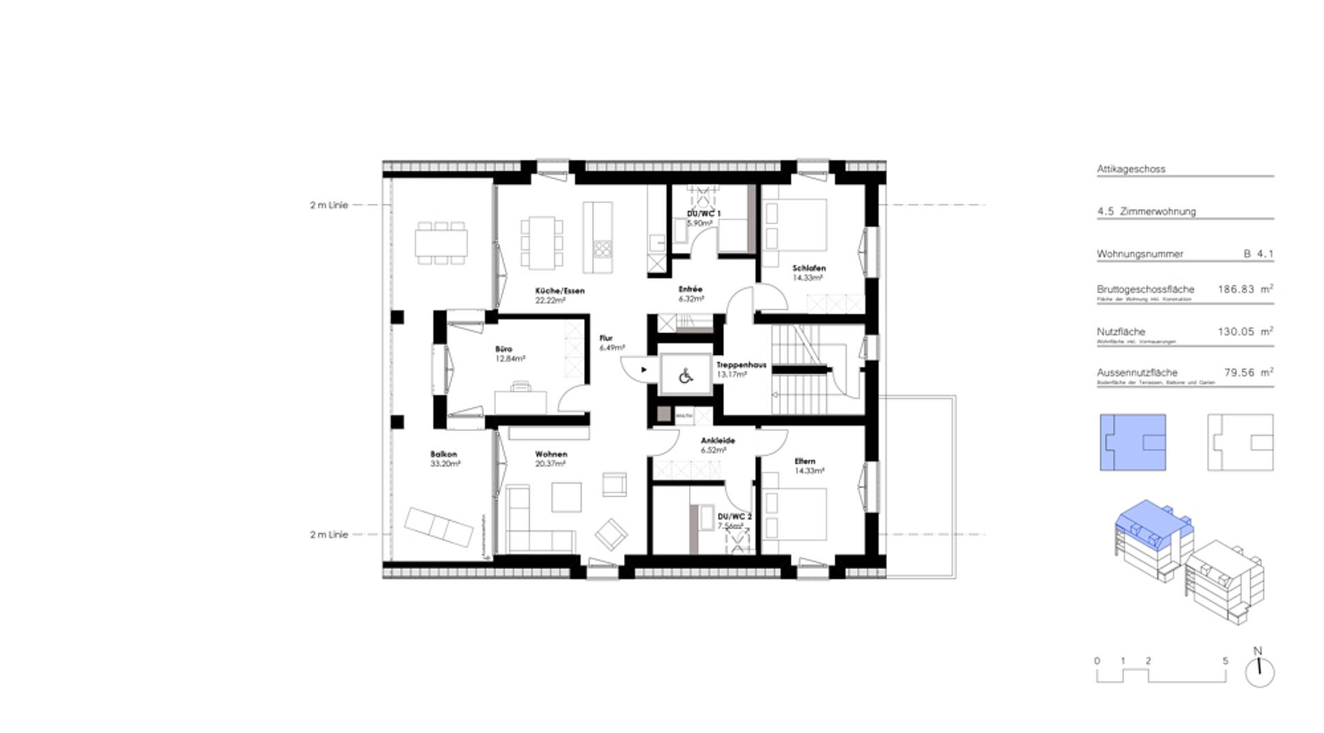 Grundriss einer Dachgeschosswohnung