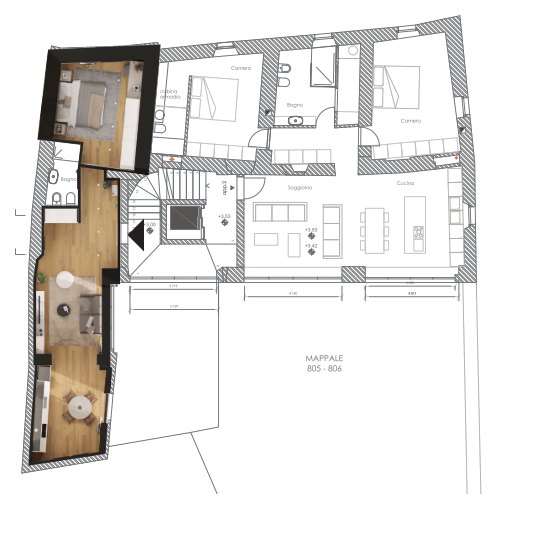 Grundriss einer Wohnung mit Balkon