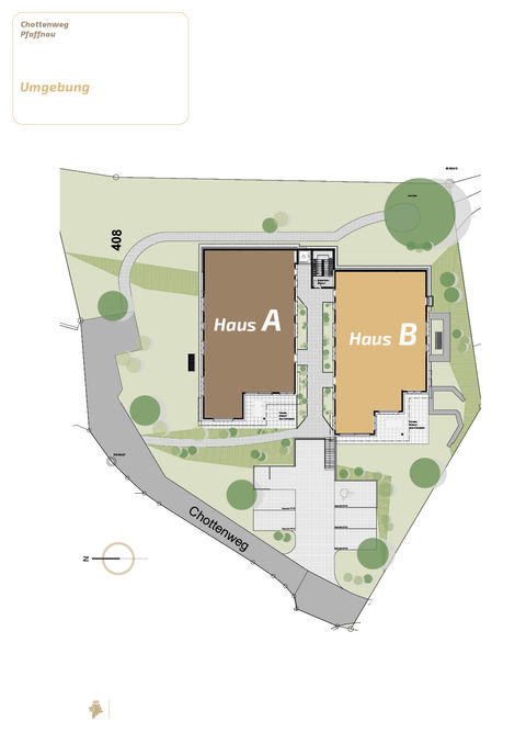 Lageplan mit Umgebung und zwei Häusern