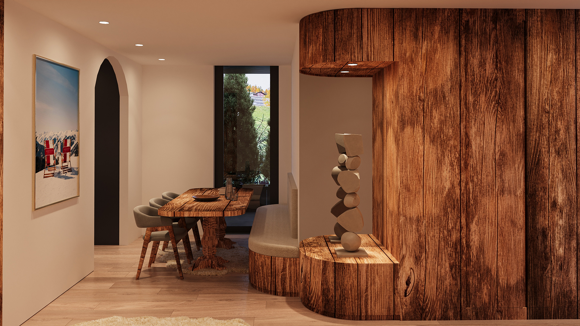 Modernes Esszimmer mit Holzakzenten