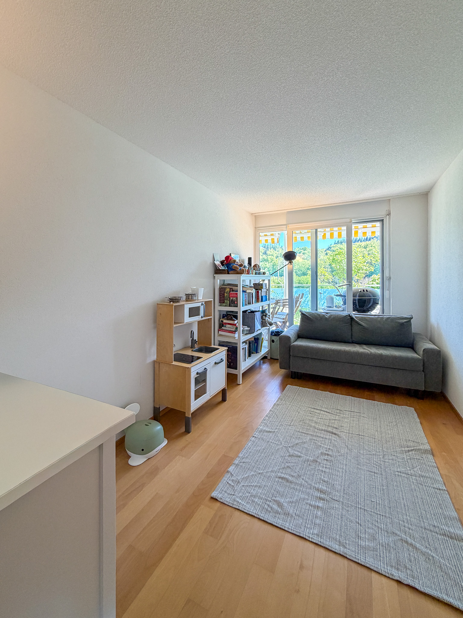 Helles Wohnzimmer mit Balkonblick