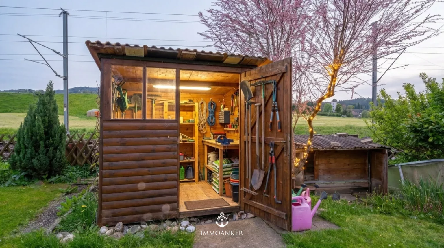 Gartenhütte mit offenem Geräteraum