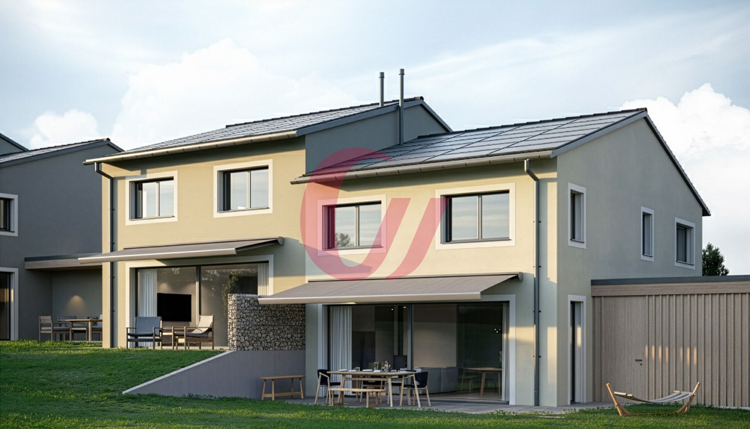 Moderne Doppelhaushälfte mit Garten und Terrassen