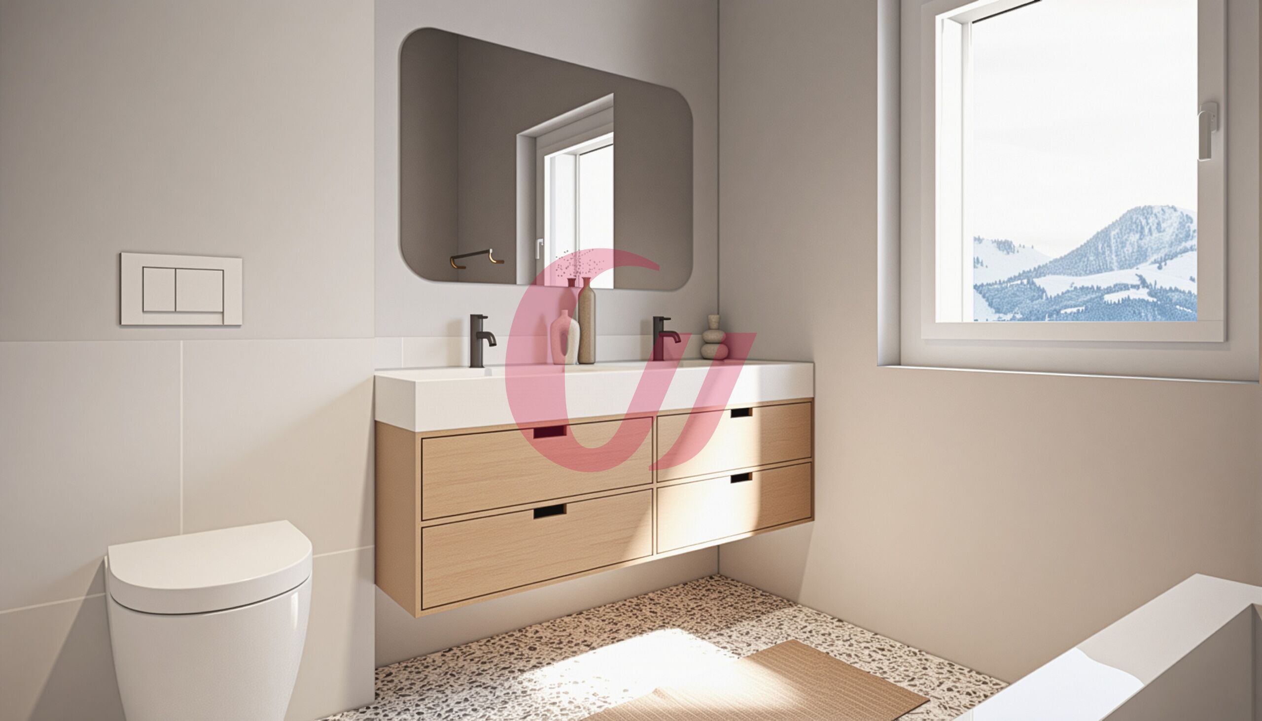 Modernes Badezimmer mit Fensterblick