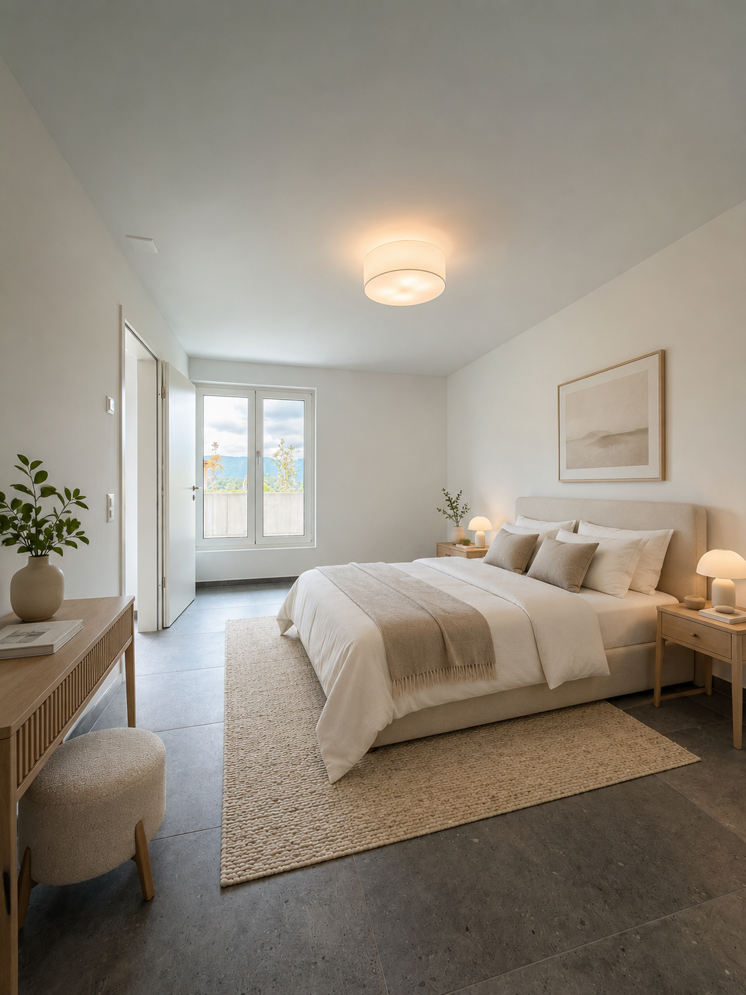 Modernes Schlafzimmer in hellen Naturtönen