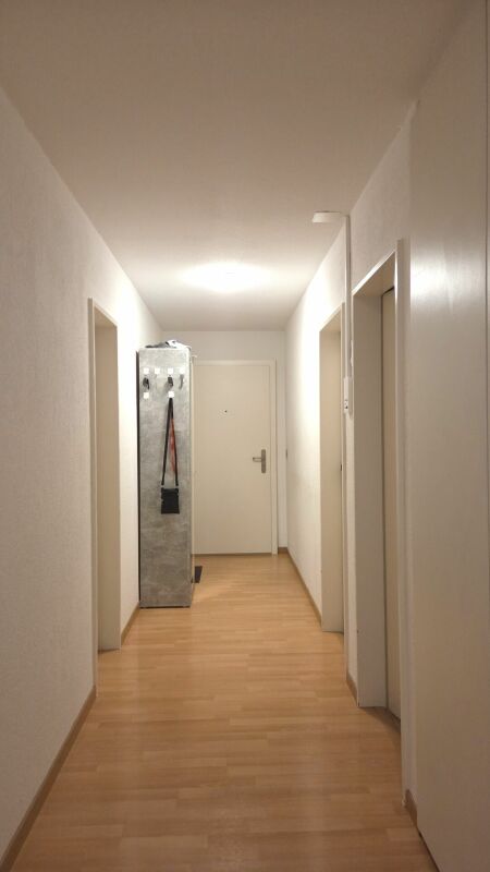 Heller Flur mit Holzoptik-Boden