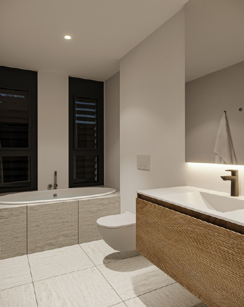 Modernes Badezimmer mit Badewanne und Waschtisch