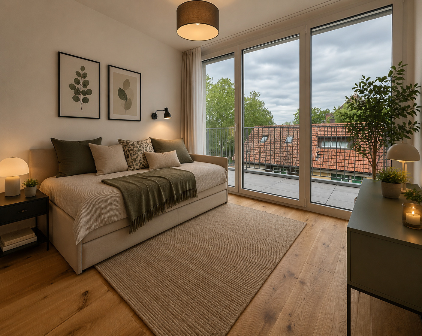 Schlafzimmer mit Balkonblick