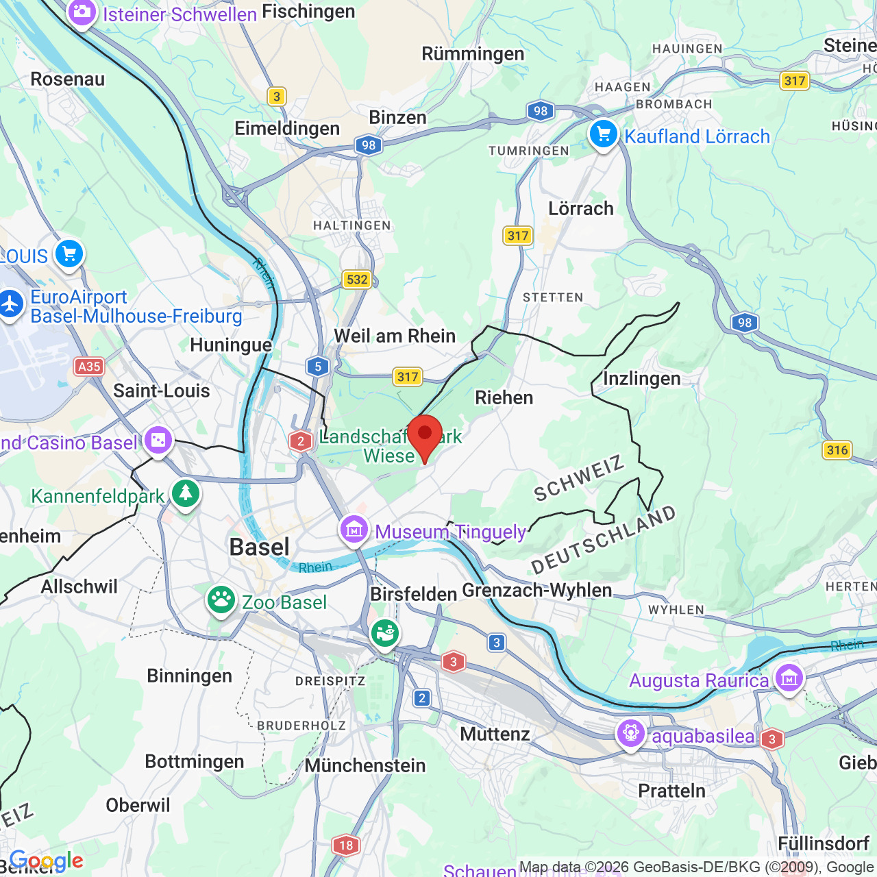 Kartenansicht der Region Basel