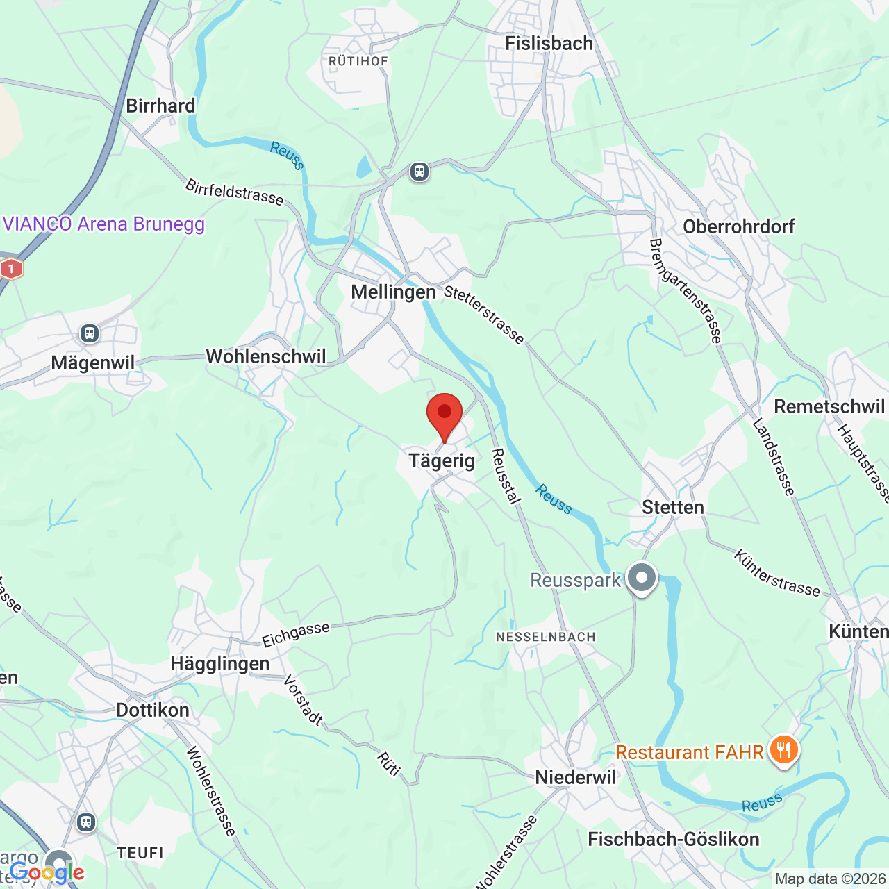 Kartenansicht der Region Mellingen