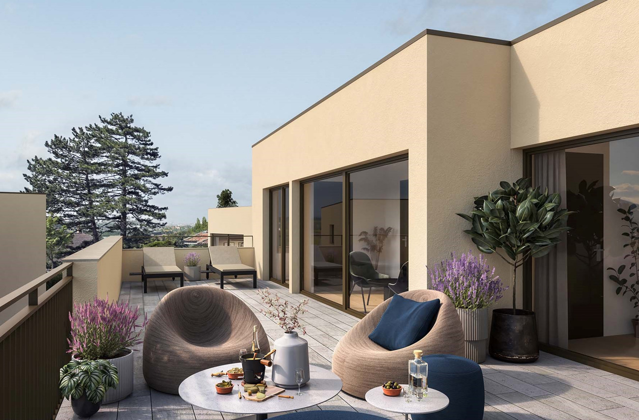 Moderne Dachterrasse mit Sitzgruppe