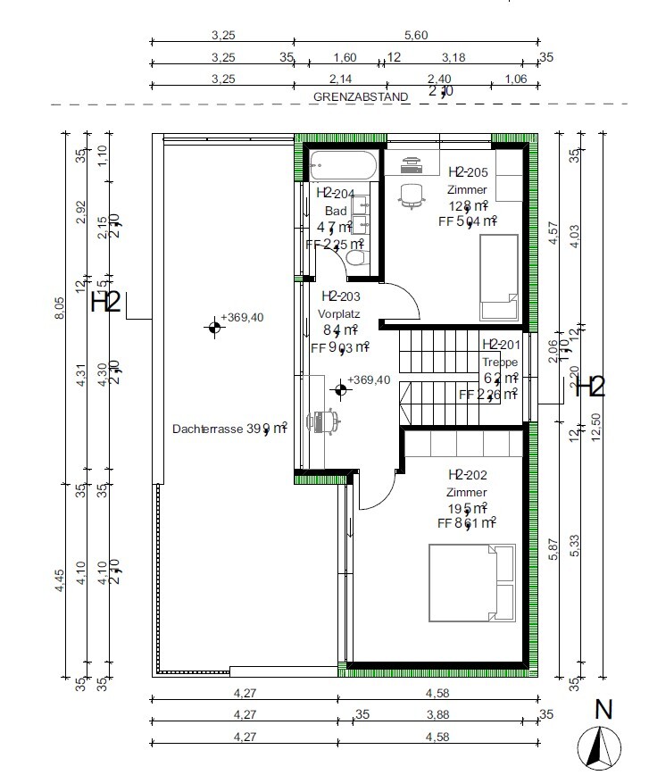 Dachgeschoss-Grundriss mit Dachterrasse
