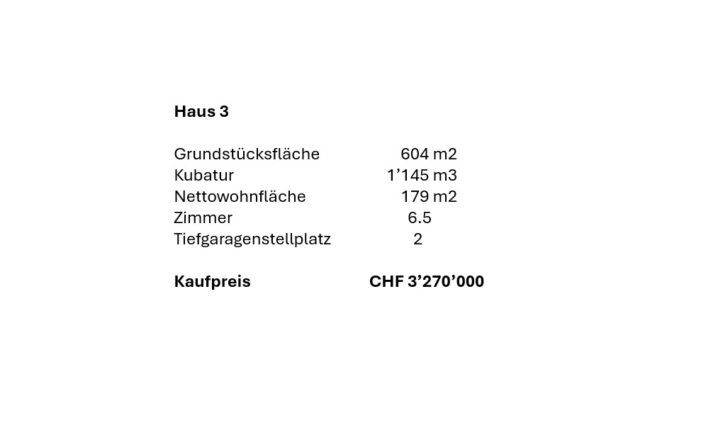 Haus 3 mit Objektdaten und Kaufpreisangabe
