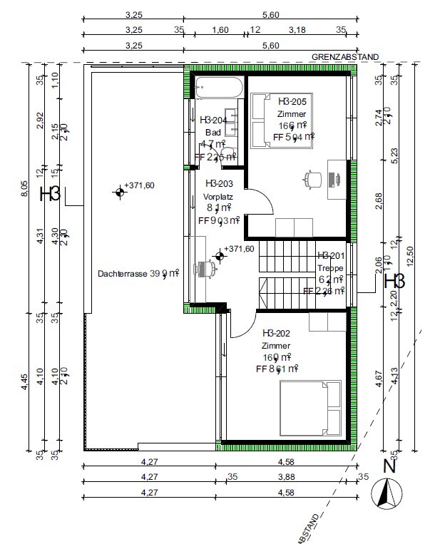 Dachgeschoss-Grundriss mit Dachterrasse