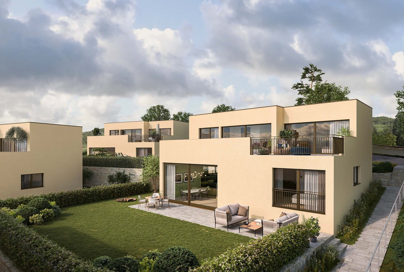 Moderne Wohnanlage mit Garten und Terrassen