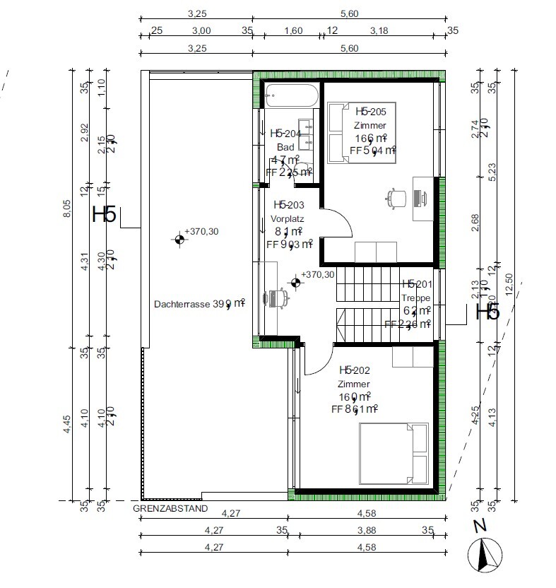 Grundriss eines Dachgeschosses mit Terrasse