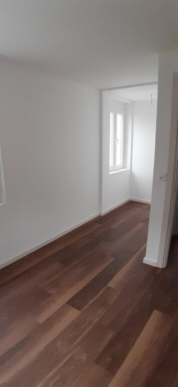 Heller Flur mit dunklem Holzboden