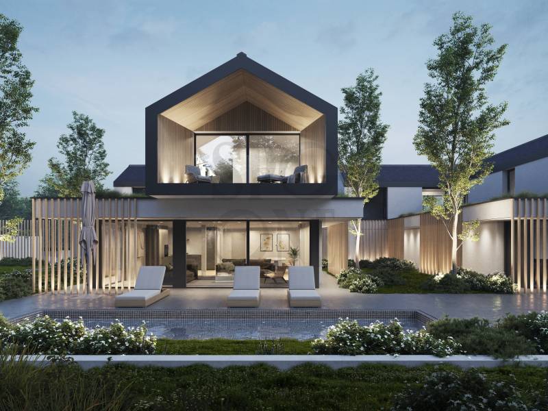 Modernes Haus mit Pool und Terrassenbereich
