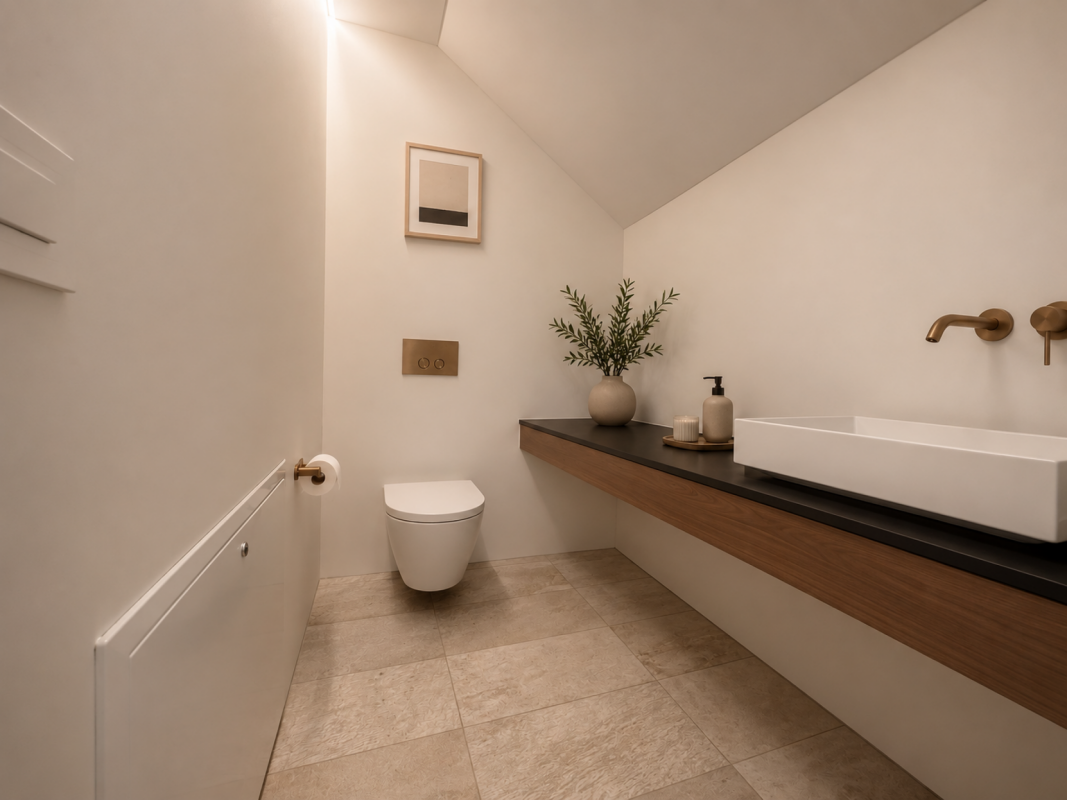 Modernes Gäste-WC mit Holzdetails