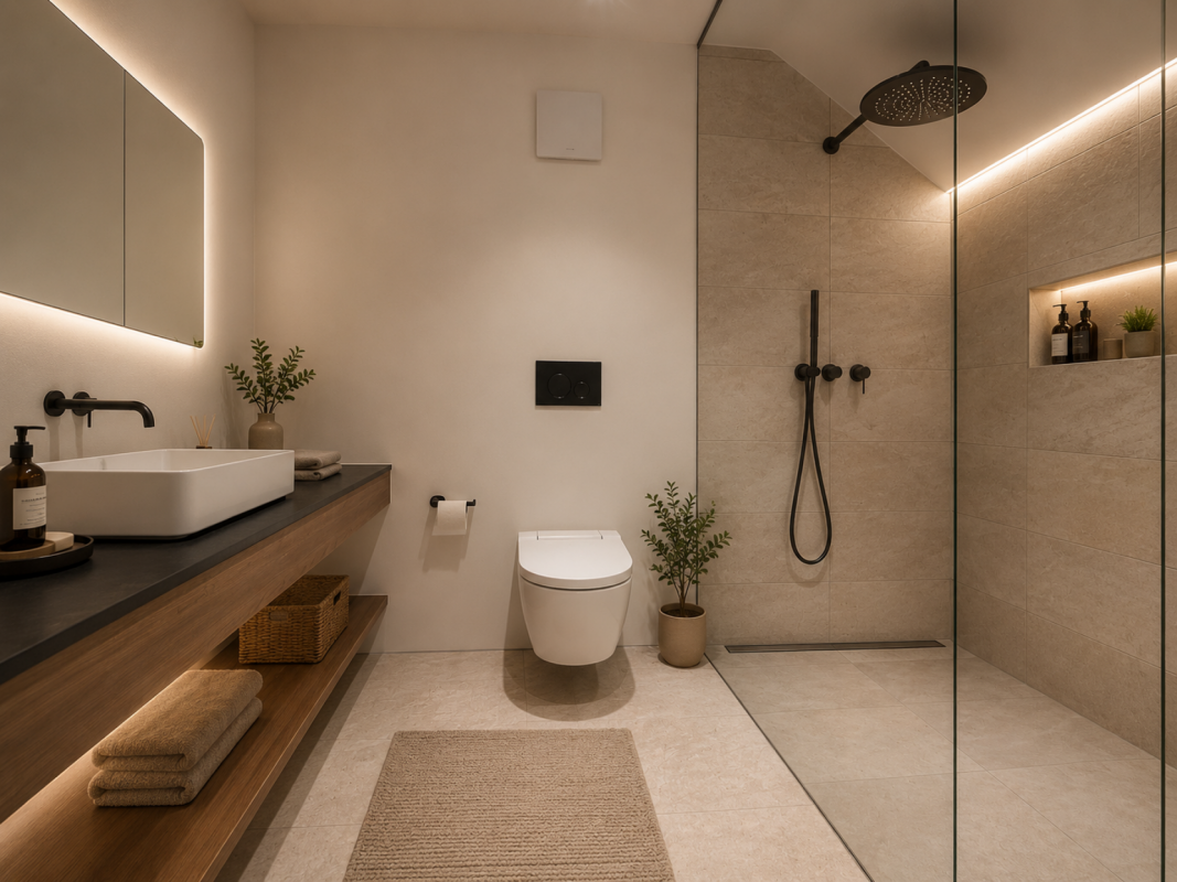 Modernes Bad mit Walk-in-Dusche