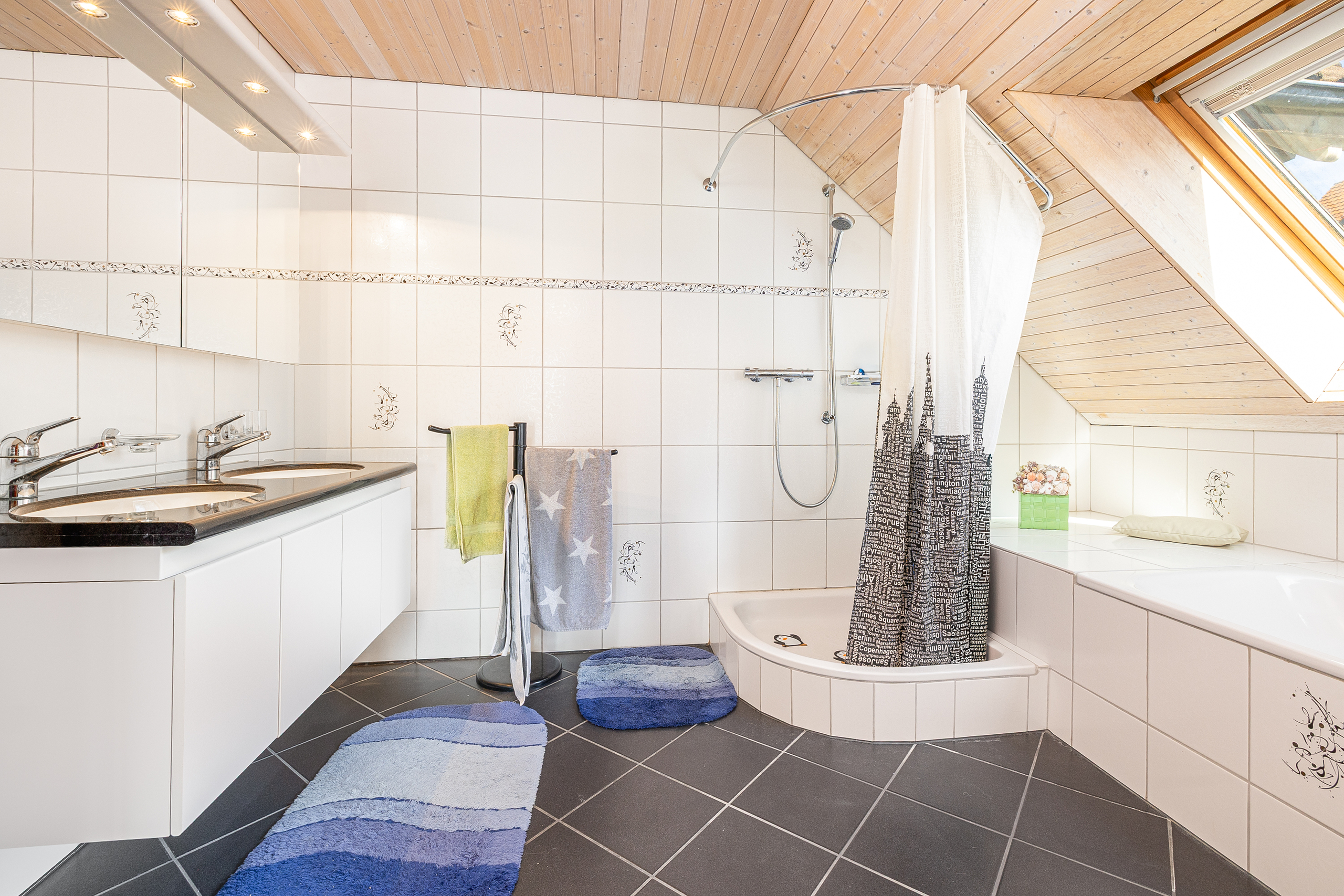 Dachbad mit Badewanne und Dusche
