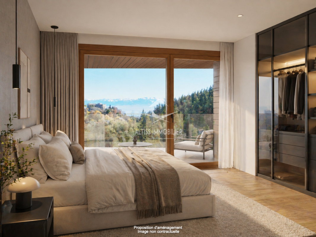 Modernes Schlafzimmer mit Panoramafenster