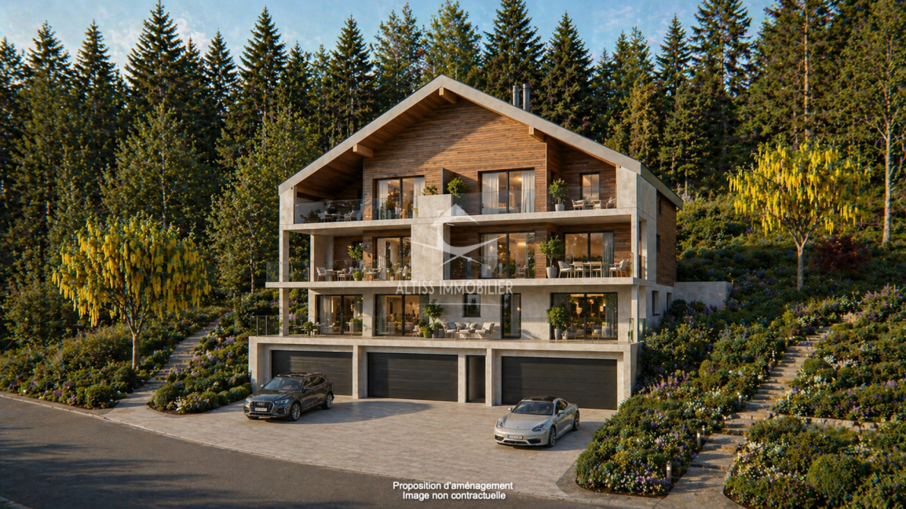 Modernes Holzhaus mit mehreren Balkonen
