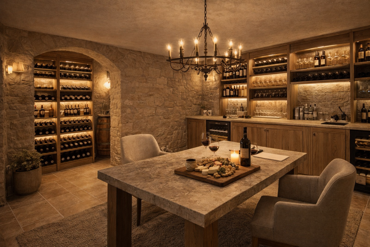 Stimmungsvolle Weinkeller- oder Tasting-Lounge