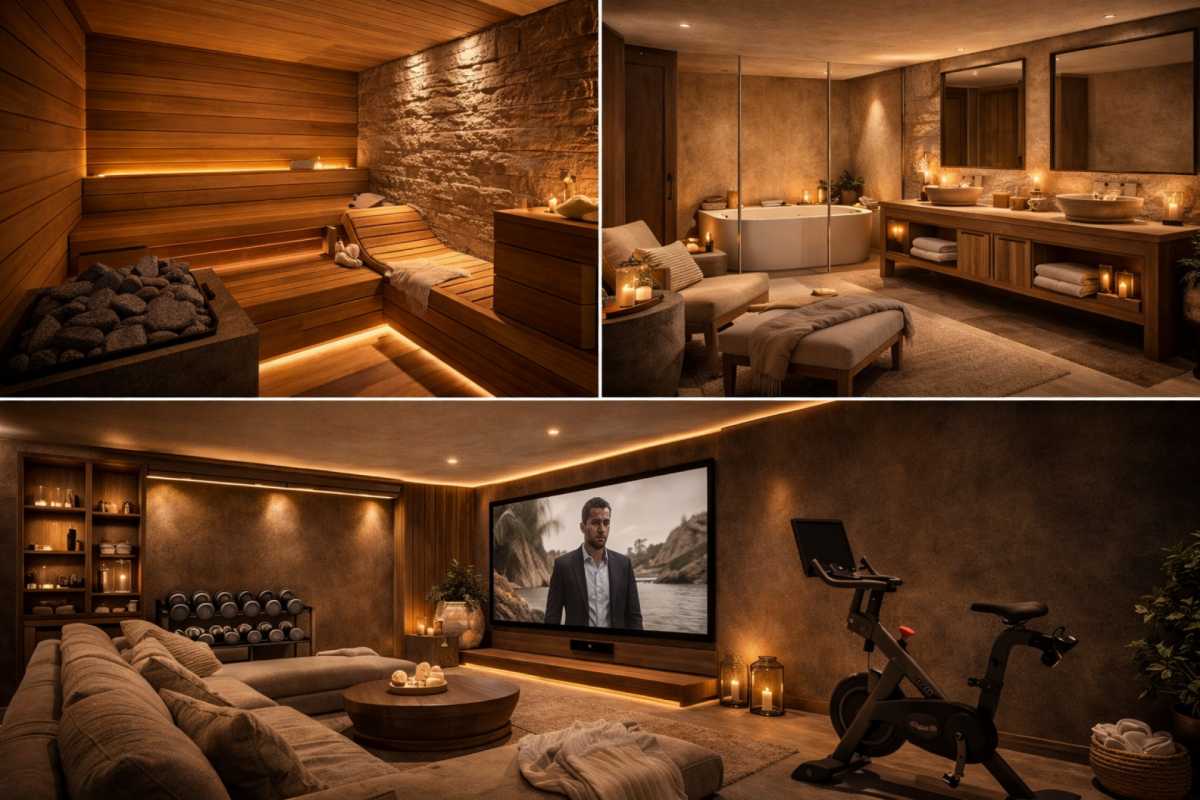 Wellnessbereich mit Sauna, Bad und Heimkino