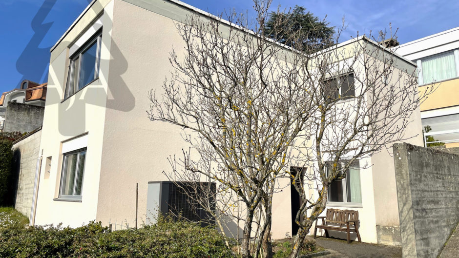 Außenansicht eines modernen Wohnhauses mit Garten