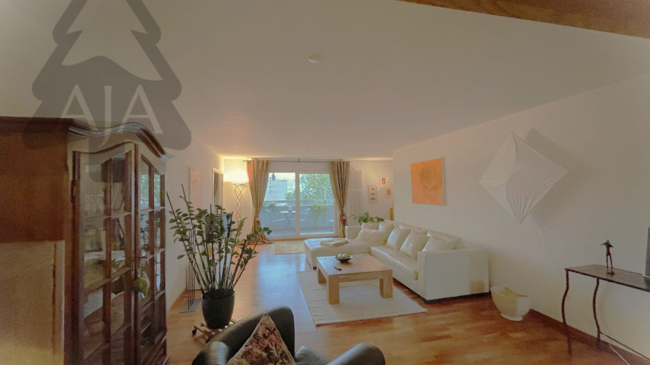 Helles Wohnzimmer mit Balkonblick