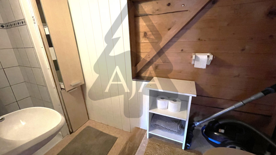 Kompaktes Badezimmer mit Holzverkleidung