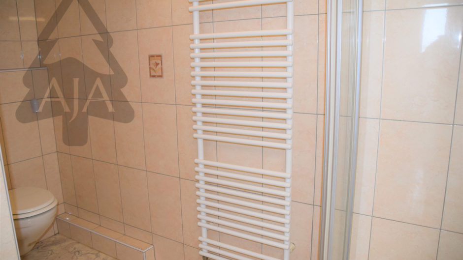 Badezimmer mit begehbarer Dusche und Handtuchheizkörper