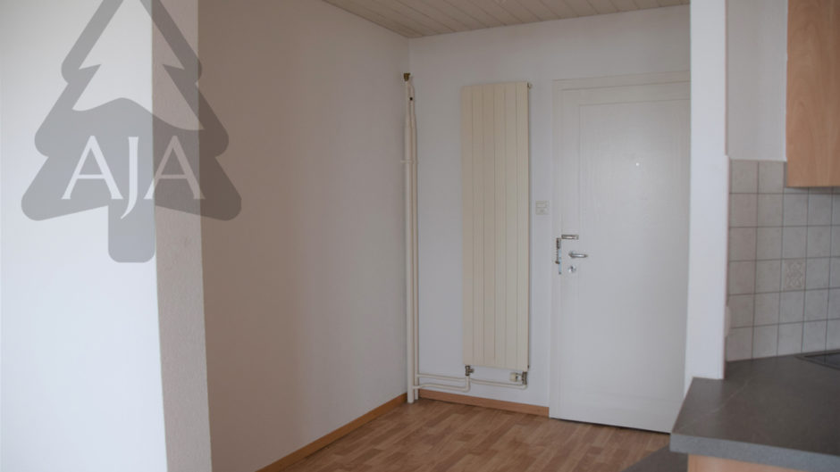 Kleine Küche mit Tür und Heizkörper