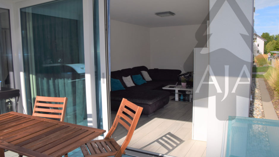 Terrasse mit Blick ins Wohnzimmer