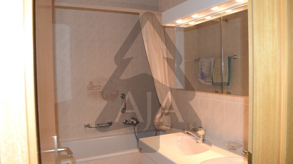 Badezimmer mit Badewanne und Waschtisch