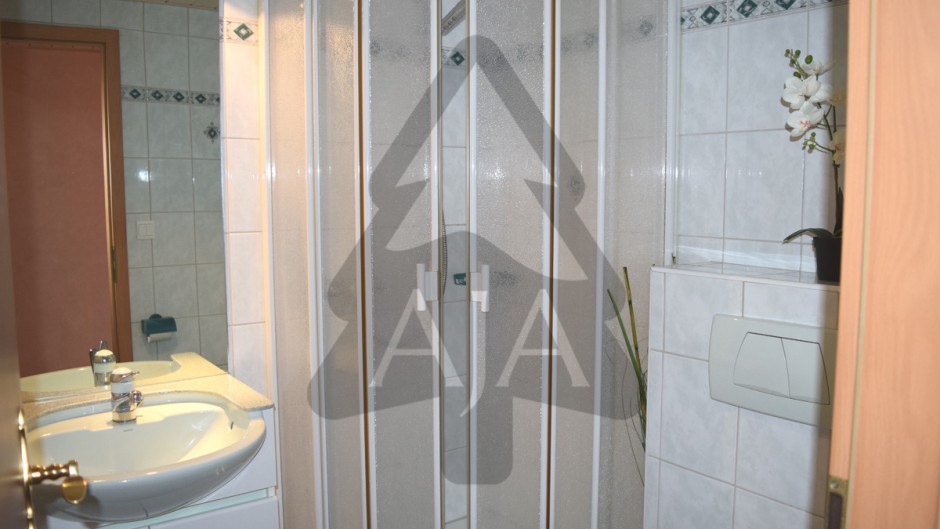 Kleines Badezimmer mit Dusche und Waschbecken