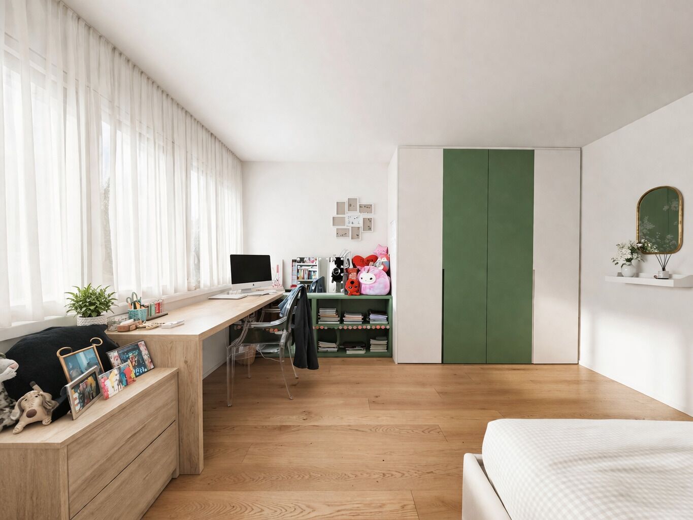 Helles Kinderzimmer mit Arbeitsbereich
