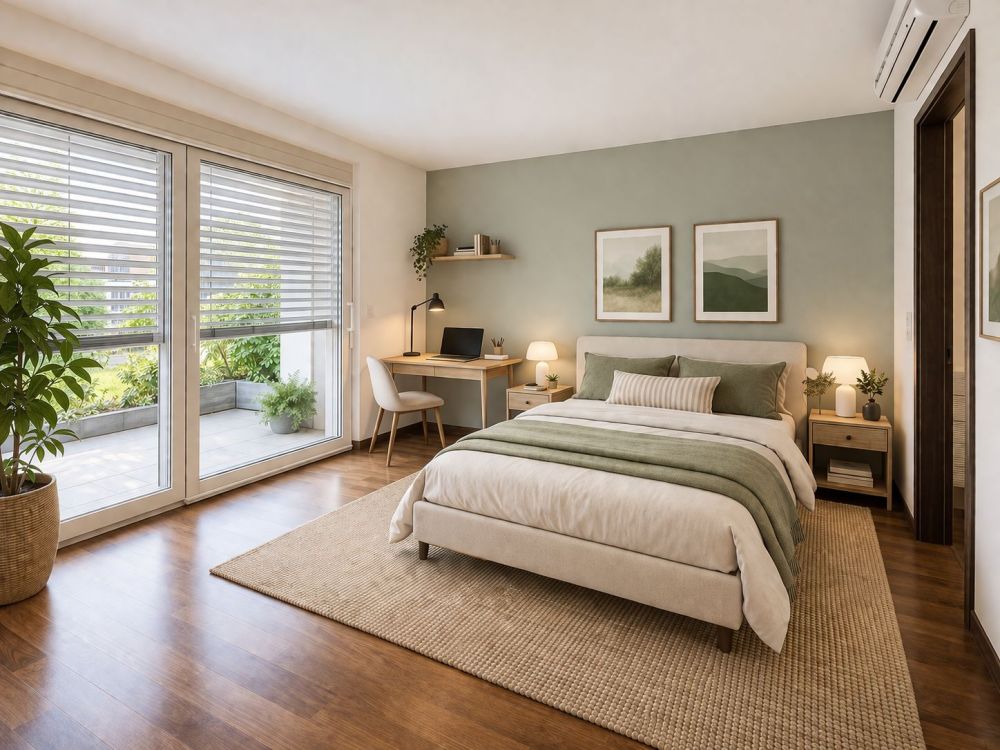 Helles Schlafzimmer mit Balkonzugang