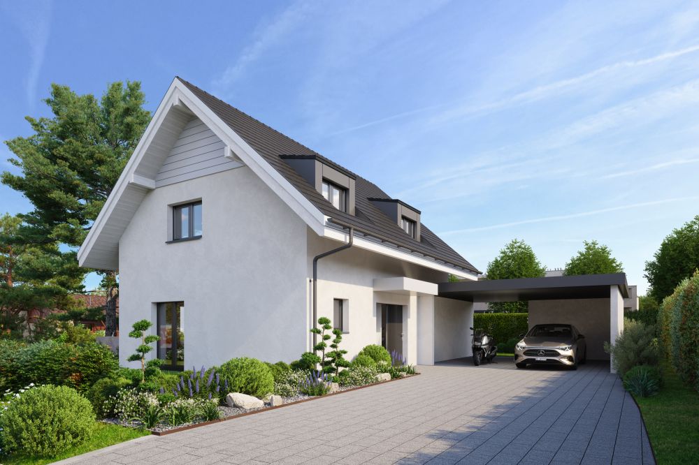 Modernes Einfamilienhaus mit Carport und Garten