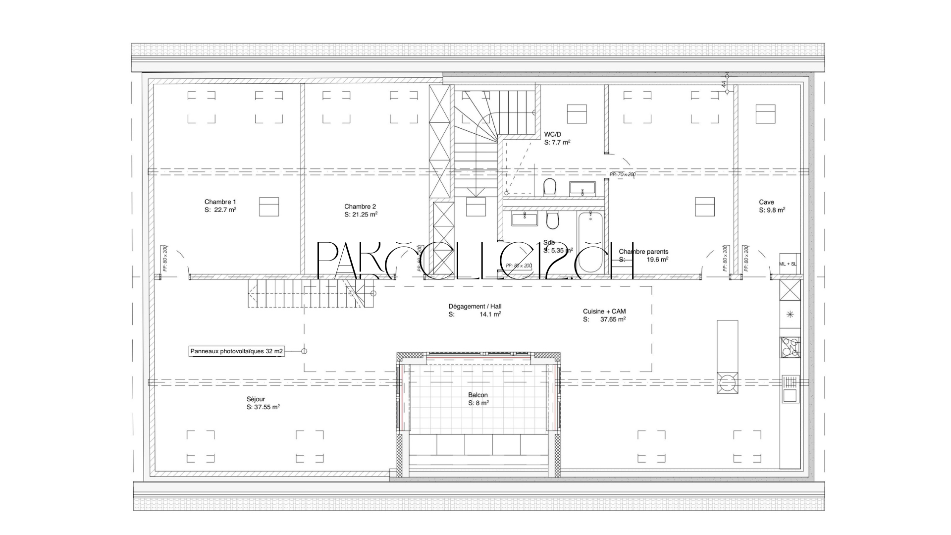 Grundriss eines Dachgeschosses mit Balkon