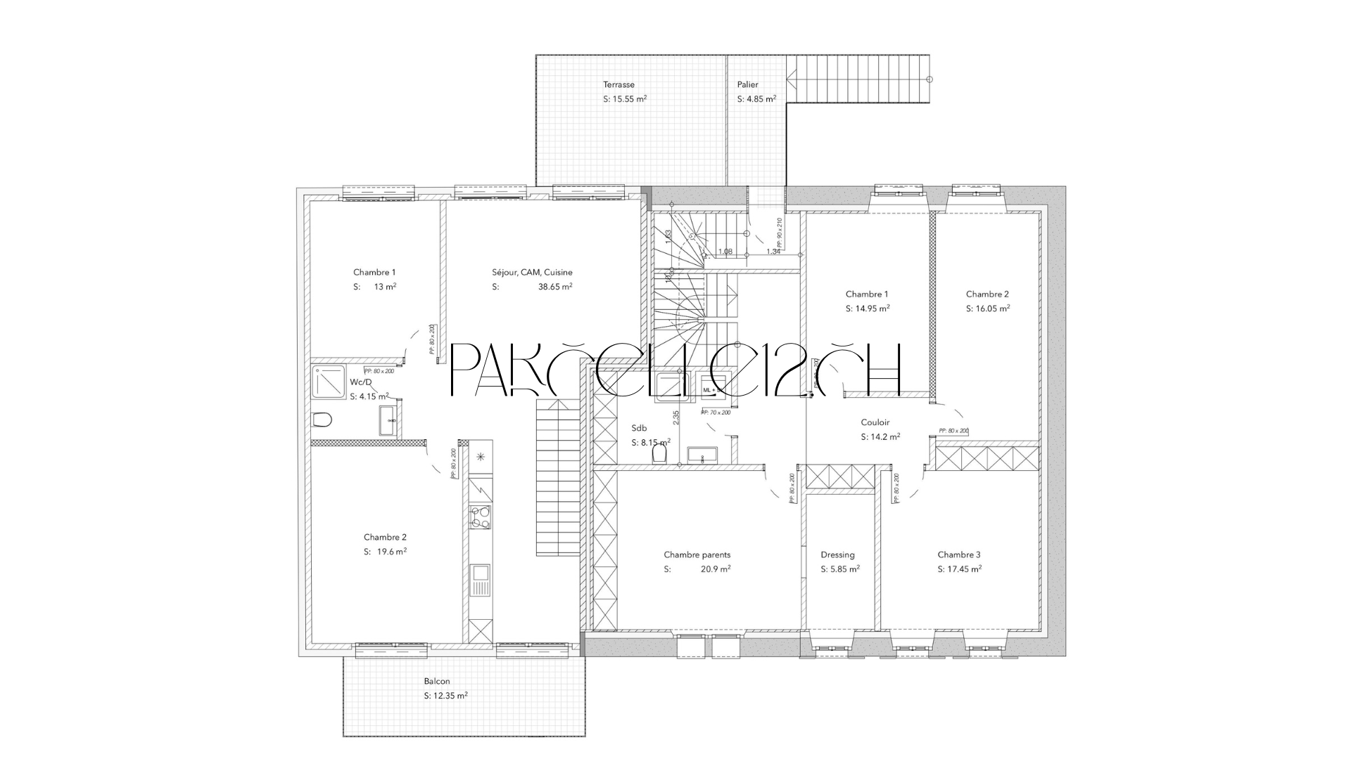 Grundriss mit Terrasse und Balkon